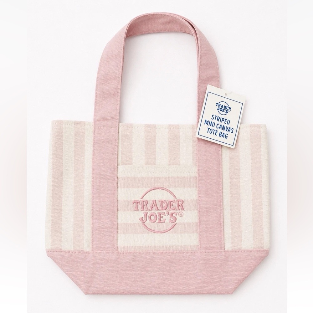 Trader Joe’s NWT mini pink striped canvas tote bag